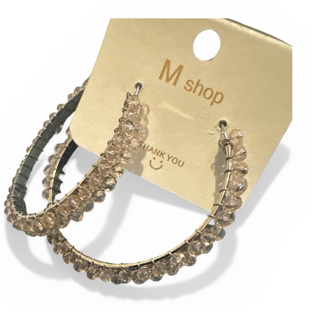 M shop Crystal Beaded Hoop Earrings - Champagne